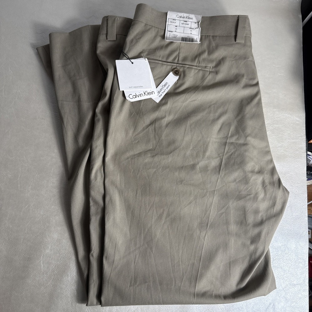 NWT Calvin Klein Men's Dress Pants 40x30 Stone Beige Flat Front Pants